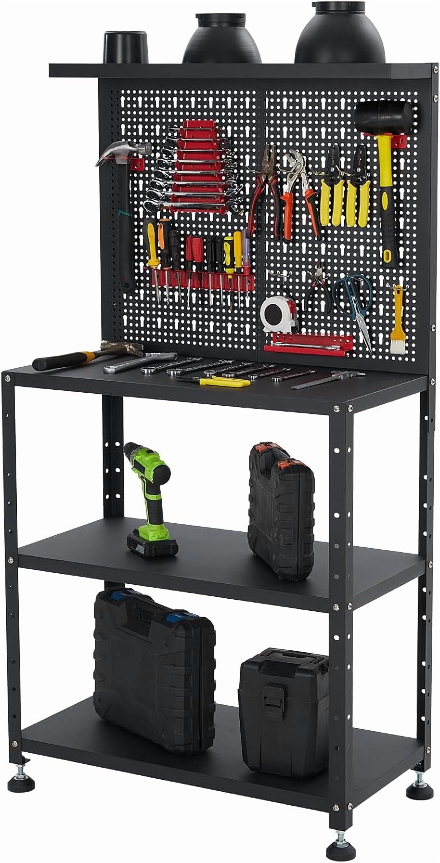 32x60 In Heavy Duty Steel Workbench 430 lb Capacity Garage Workbench with Pegboard Adjustable Shelves and Leveling Feet