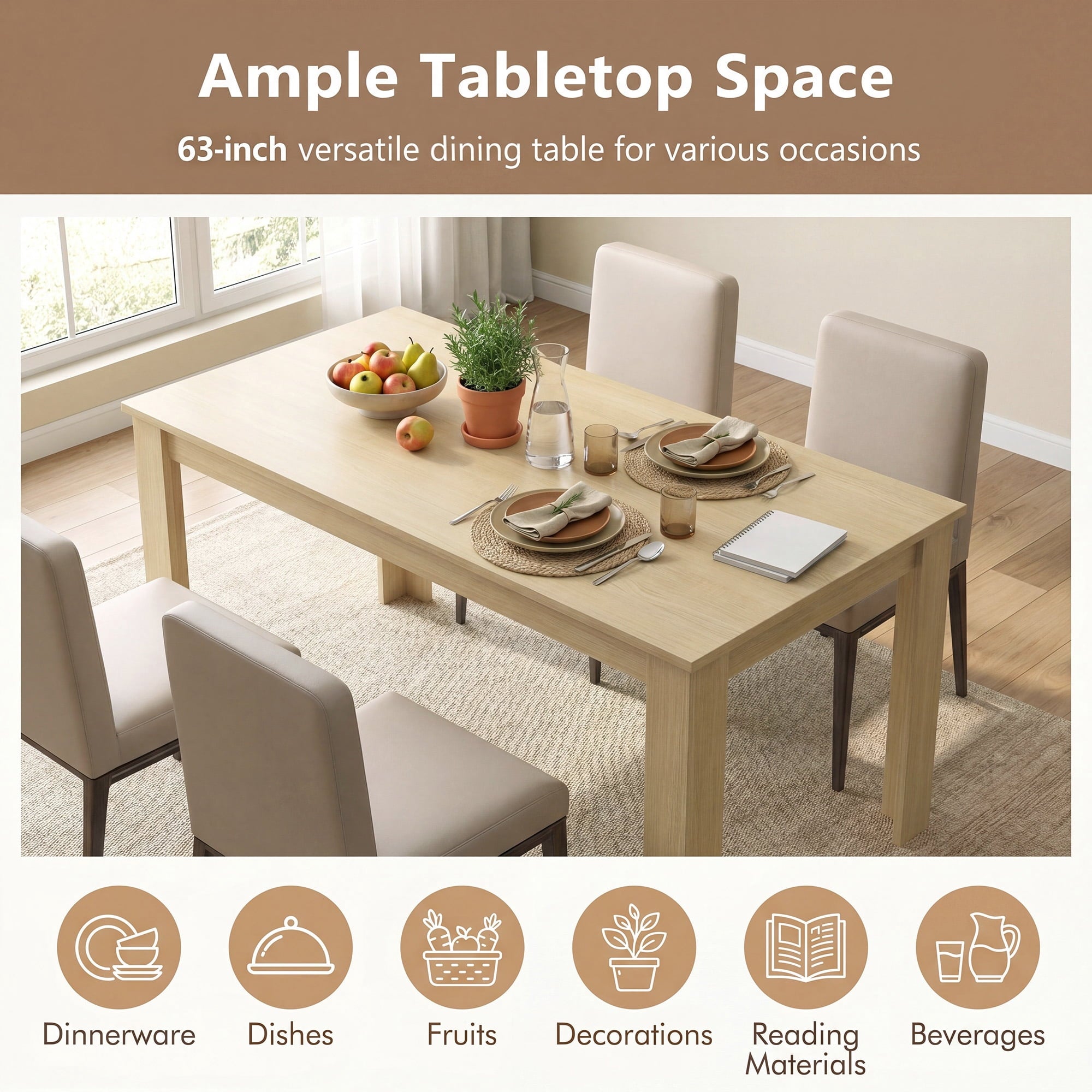 Costway 63 Dining Table Rectangular Modern Kitchen Table For 6 People Home Furniture Gray
