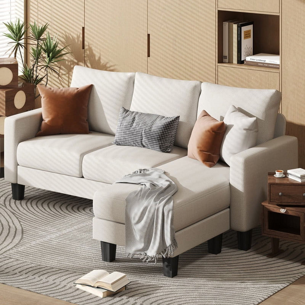 Homall Convertible Sectional Sofa Couch, Modern Linen Fabric L-Shaped Couch 3-Seat Sofa Sectional with Reversible Chaise for Small Living Room, Apartment and Small Space, Light Gray