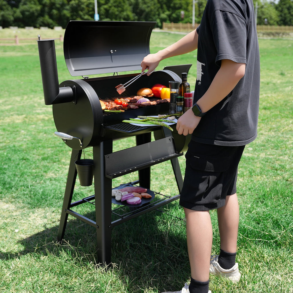KingChii 547 SQ.IN. Charcoal Grills with Charcoal Wood Offset Smokers for Outdoor Patio BBQ Grilling, Black