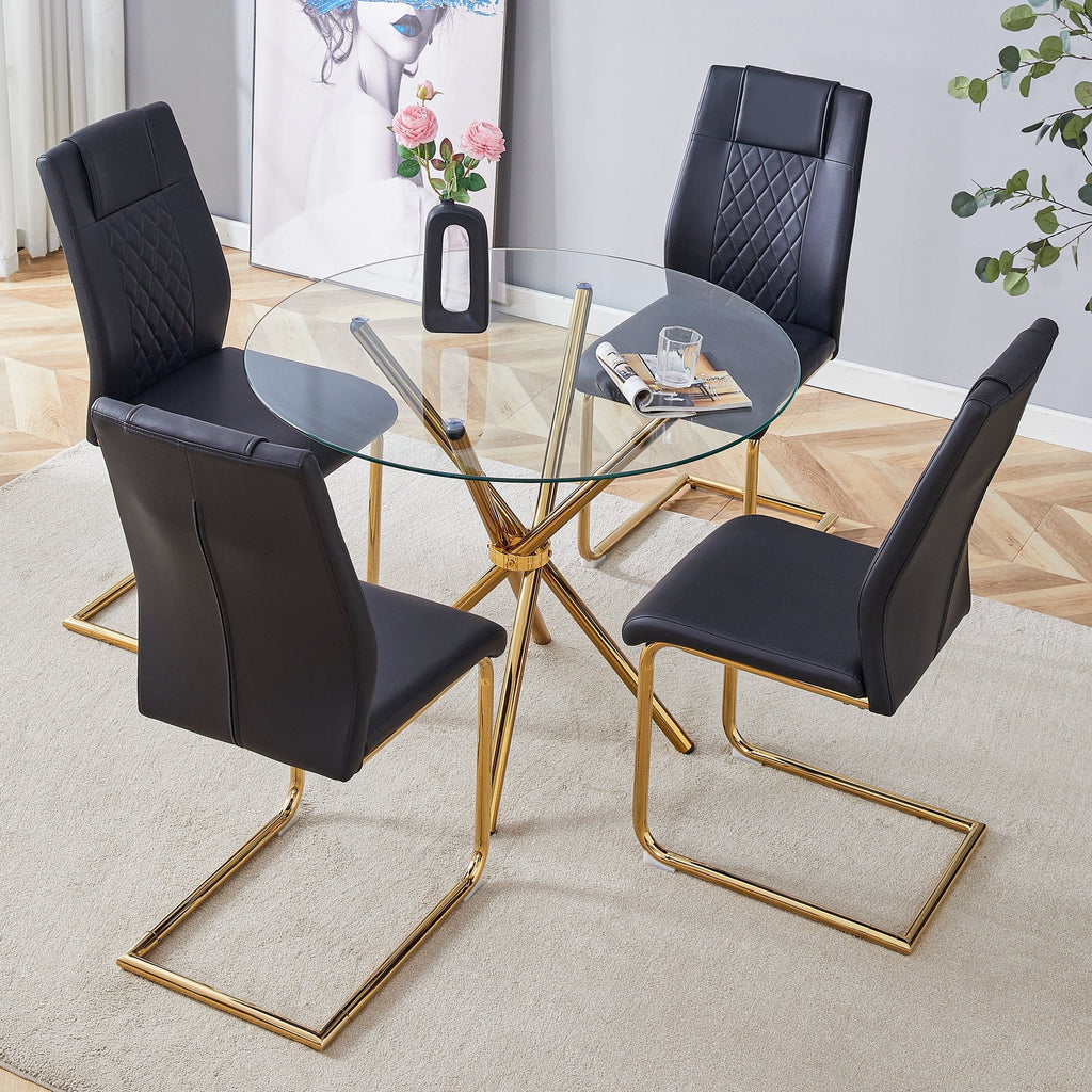 LUFTUT 36.6 Round Glass Dining Table, Modern Gold Base Kitchen Table, Small Space Bistro Table, Clear Tempered Glass Top for Apartmen