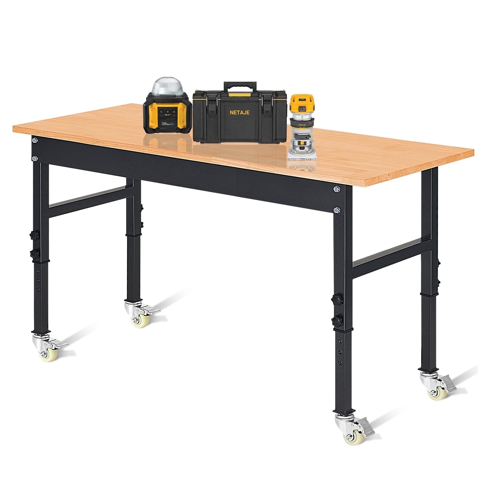 NETAJE 60 Heavy-Duty Work Bench Adjustable Workbench Work Table 2000 lb Load Capacity w/ Power Outlets for Garage, Workshop, Workstation