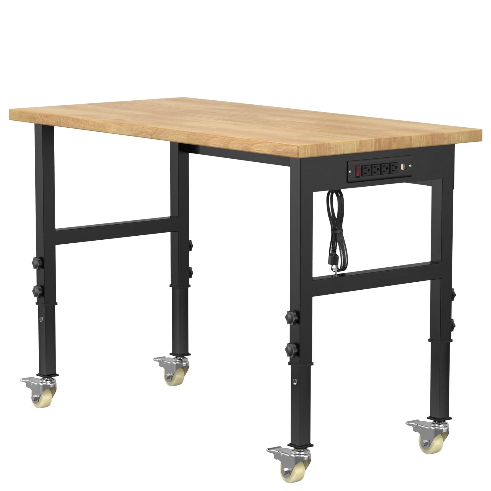 60 Adjustable Workbench,Heavy-Duty Work Table,3000 LBS Load Capacity Hardwood Workstation Outlets with Power strips and Wheels,for Workshop, Garage