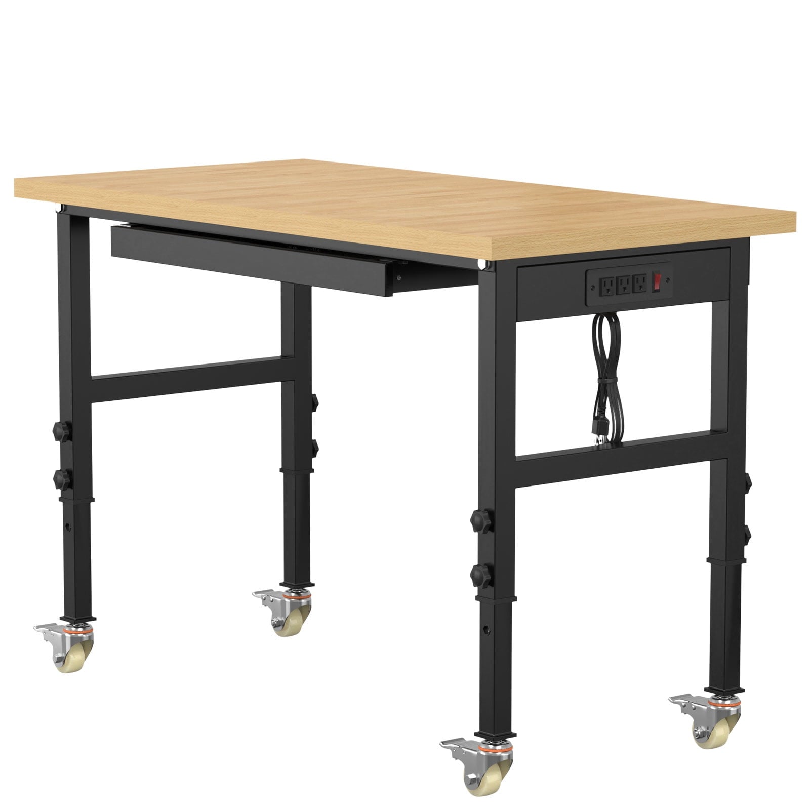 60 Adjustable Workbench,Heavy-Duty Work Table,3000 LBS Load Capacity Hardwood Workstation Outlets with Power strips and Wheels,for Workshop, Garage