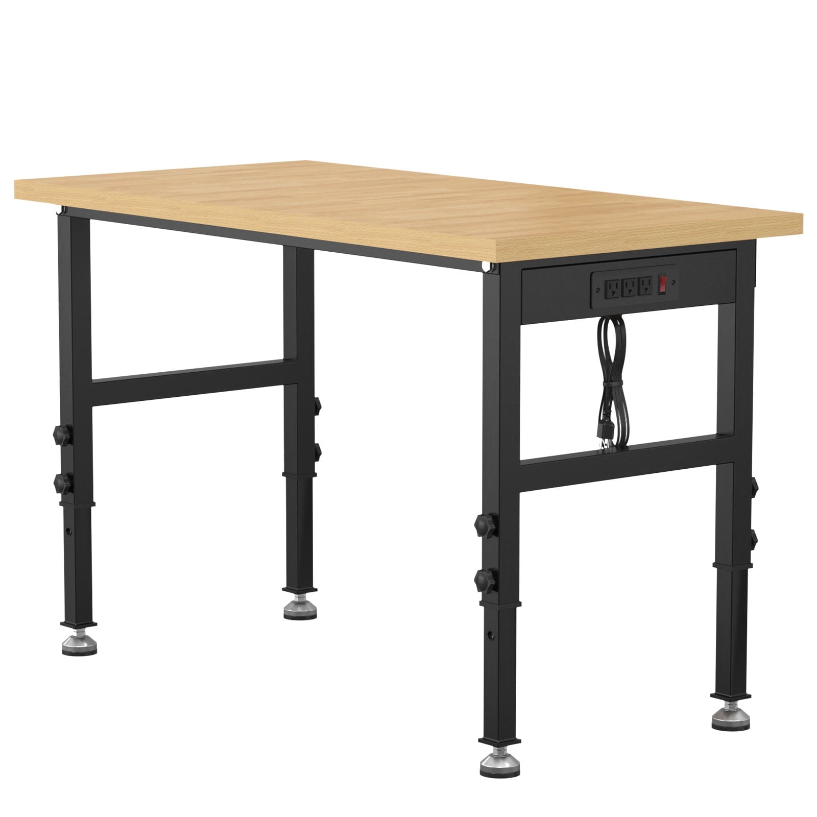 60 Adjustable Workbench,Heavy-Duty Work Table,3000 LBS Load Capacity Hardwood Workstation Outlets with Power strips and Wheels,for Workshop, Garage