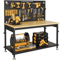 CAMMOO 48 Multifunctional Heavy Duty Workbench for Garage with Pegboard, 2000LBS Load,Adjustable Height Worktable,Storage Shelf,LED Light, Built-in Power Strip