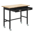 48-inch Workbench with Drawer and Wheels, 1500 lbs Capacity, Heavy Duty Oak Wood Top Work Table for Garage, Workshop, Office