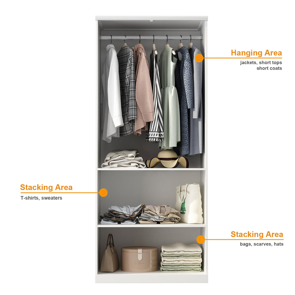 OxyLife 2 Door Wardrobe Armoire, White Closet Storage Organizer with Drawers and Shelves