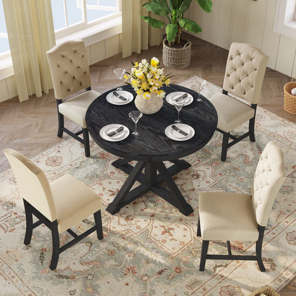 Harper & Bright Designs Extendable Dining Table Set for 4 Upholstered Chairs Functional Retro Style Table for Dining Room Kitchen, Natural Wood Wash