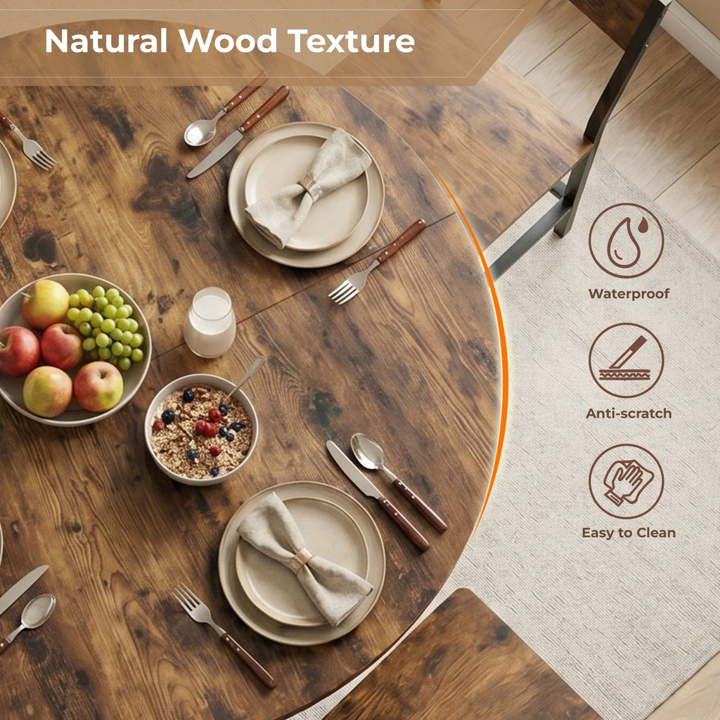 Gasee Dining Table, 43 Round Dining Table, Solid Wood Thickened Table Top Kitchen Dining Table,Dining Table for Dining Room, Home(Only Table),Rustic Brown