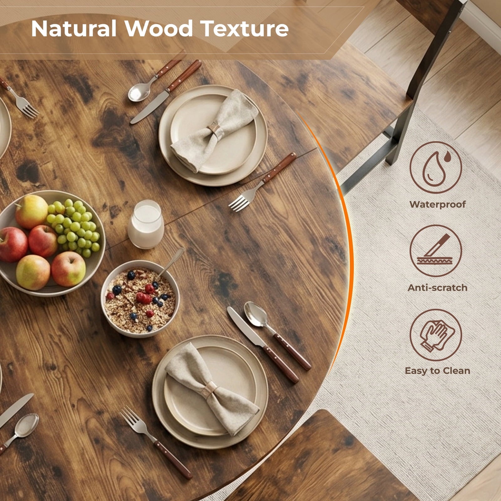 Gasee Dining Table, 43 Round Dining Table, Solid Wood Thickened Table Top Kitchen Dining Table,Dining Table for Dining Room, Home(Only Table),Rustic Brown