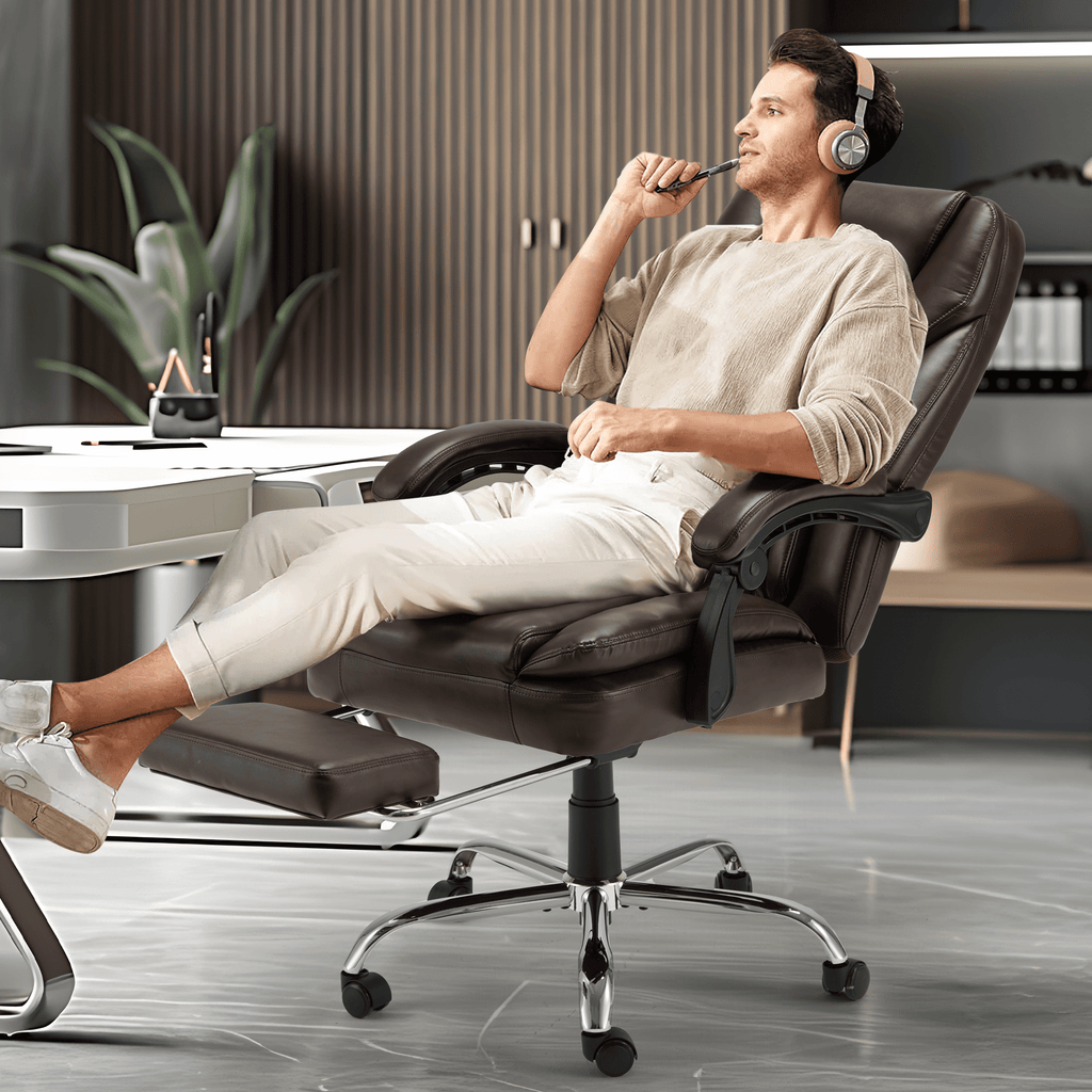 HOMREST Ergonomic Office Chair with 6-Point Massage & Heating, Adjustable Executive Desk Chair with Retractable Footrest, PU Leather Home Office Desk Chair for Home & Office (Black)