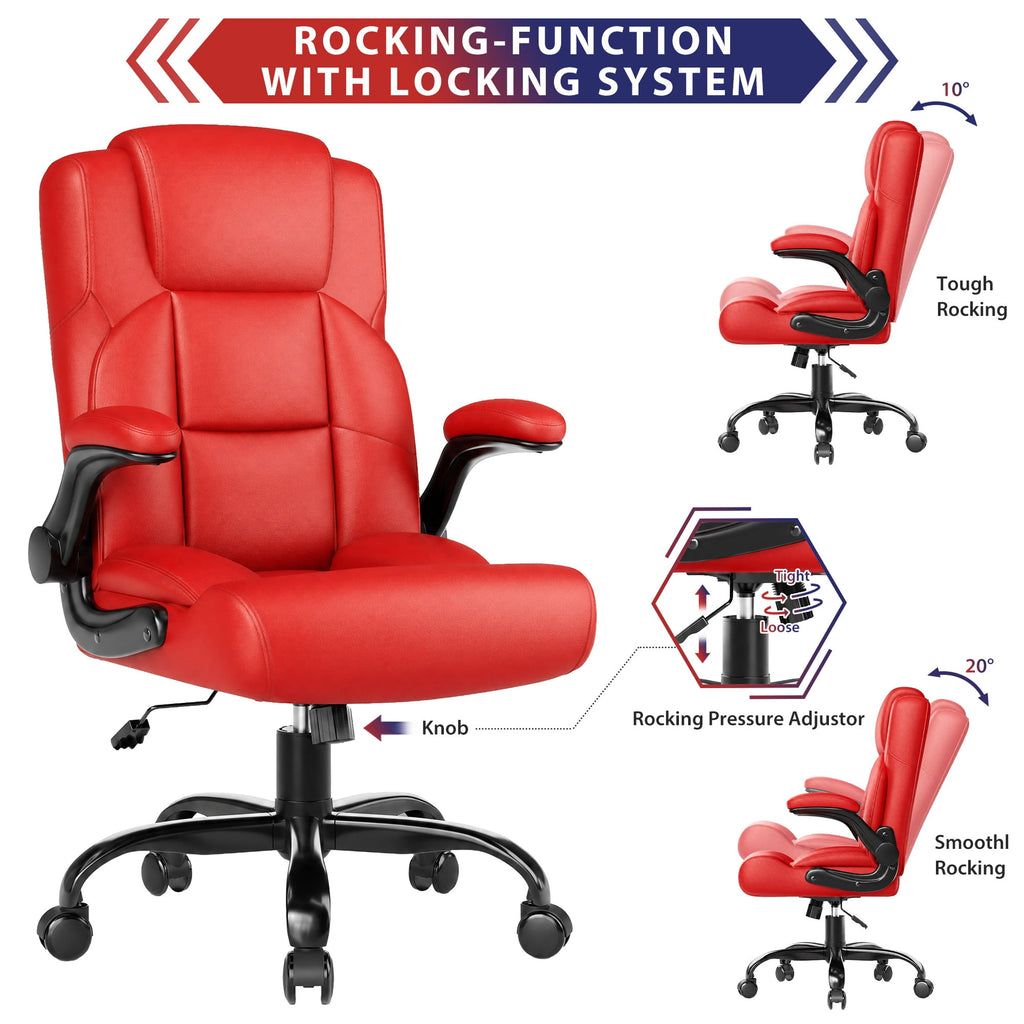 JONPONY Leather Office Chair, Big and Tall 500lbs Ergonomic Desk Chairs with Back Support, Executive Leather Chair with Wheels for Home Office, with Adjustable Padded Armrest & Lumbar Support , Black