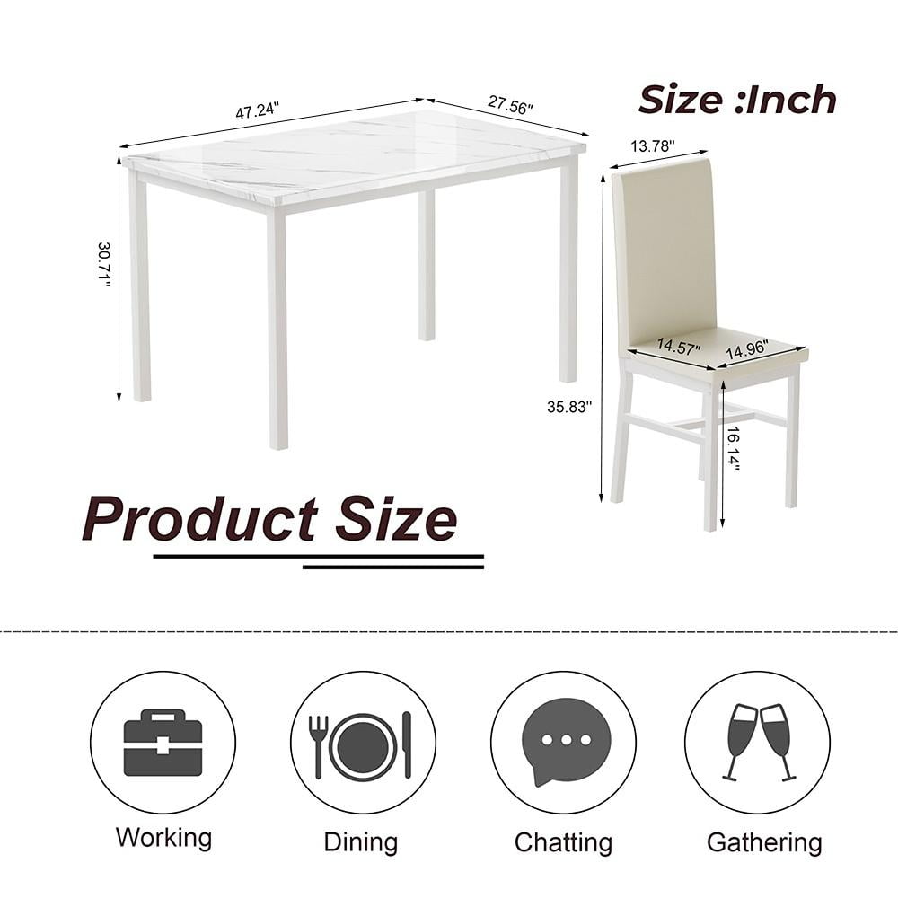5 Piece Dining Table Set, Modern Faux Marble Tabletop and 4 PU Leather Upholstered Chairs, Rectangle Kitchen Table and Chairs for 4 Persons, Small Dining Set for Bar Dining Room Breakfast Nook