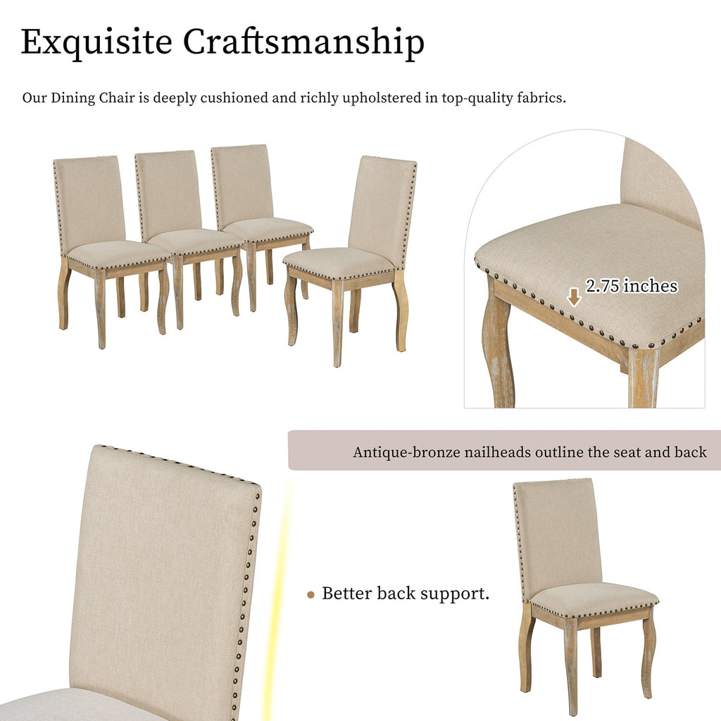 Harper & Bright Designs Extendable Dining Table Set for 4 Upholstered Chairs Functional Retro Style Table for Dining Room Kitchen, Natural Wood Wash