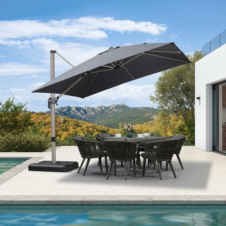 PURPLE LEAF Patio Umbrella with Base Included, 10ft Outdoor Aluminum Cantilever Umbrella with 360° Rotation, Aluminum Large Offset Umbrella for Outdoor Garden Pool, Beige