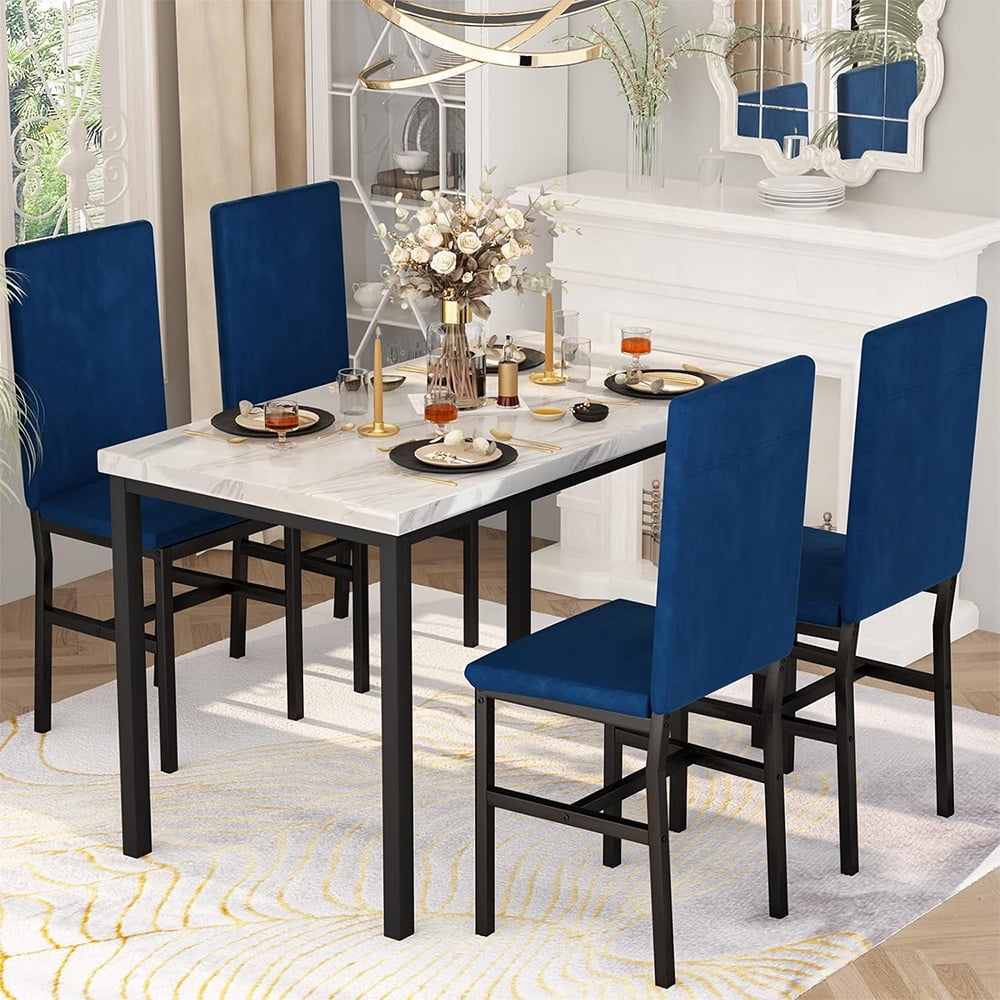 LinkRomat 5-Piece Faux Marble Dining Table Set for 4, Modern Kitchen Table with Chairs, Dinette Dining Room Furniture Set for Compact Space Saving