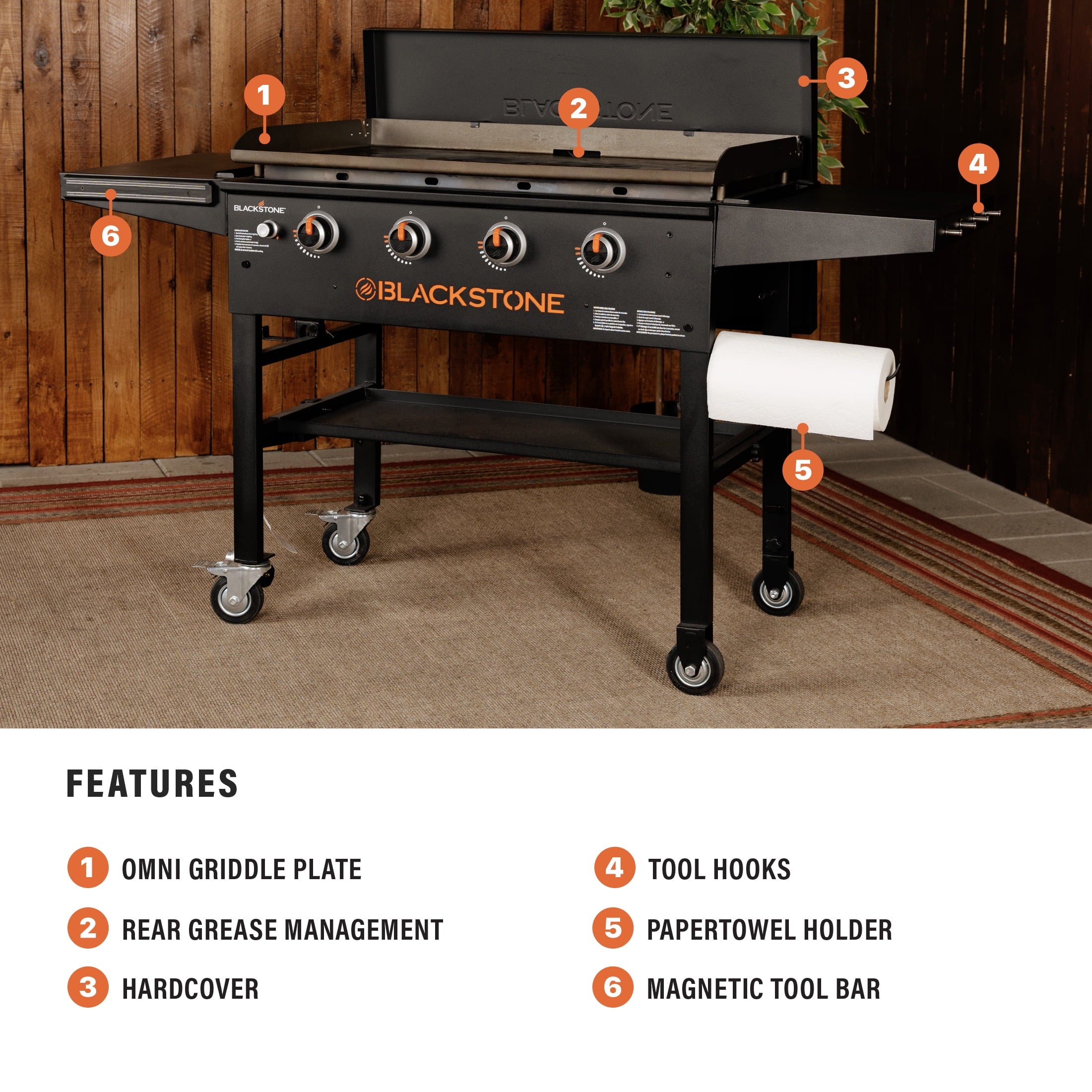 Blackstone Original Outdoor Griddle, 4-Burner 36 Flat Top Grill with Hard Cover, Black