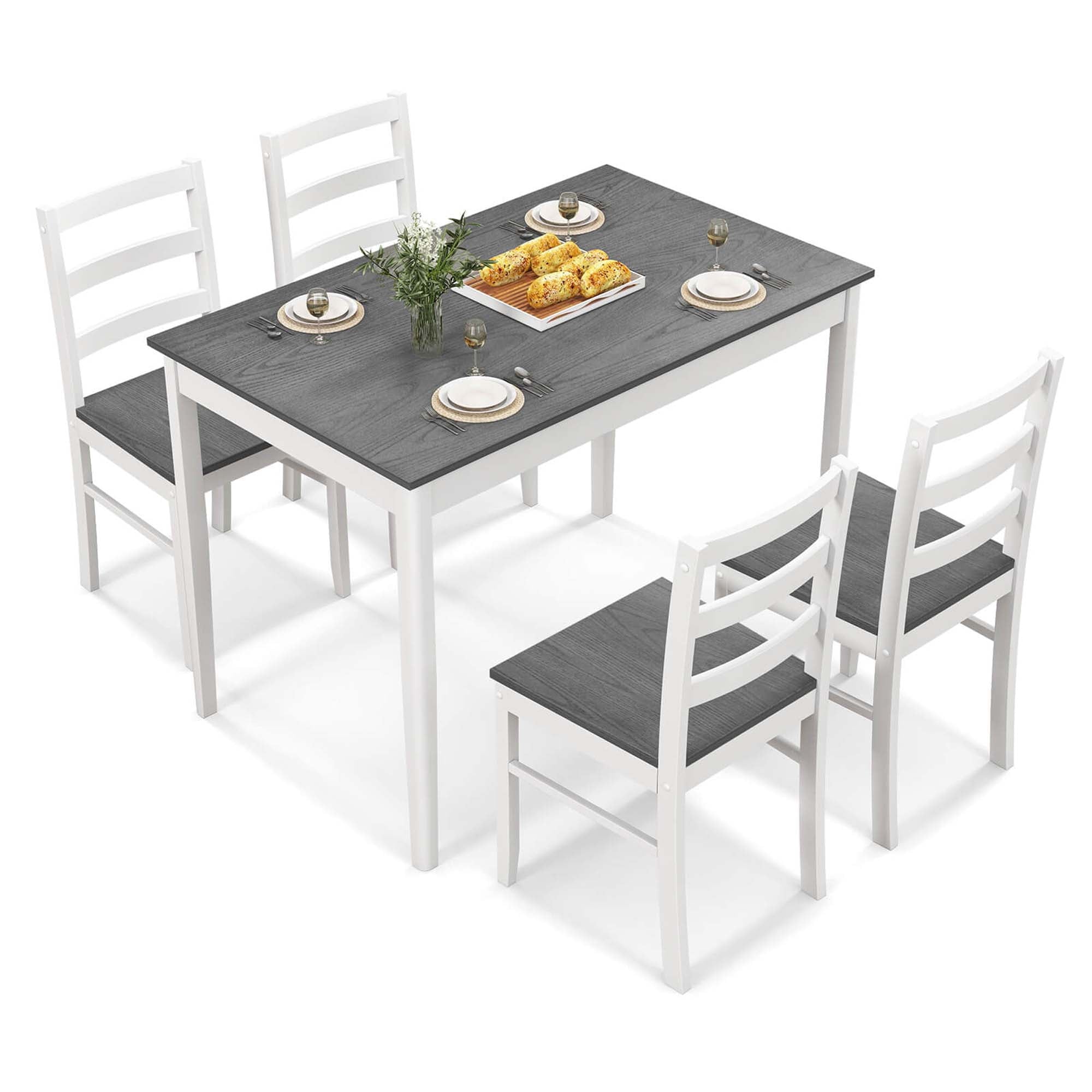 Costway 5-Piece Dining Set Solid Wood Kitchen Furniture with Rectangular Table & 4 Chairs