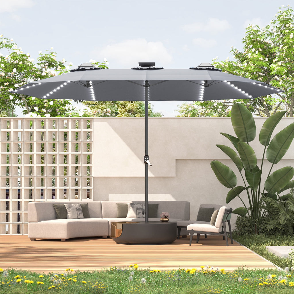AECOJOY 10x10ft Outdoor Cantilever Patio Umbrella with Base, 360° Tilt & Rotate, Beige