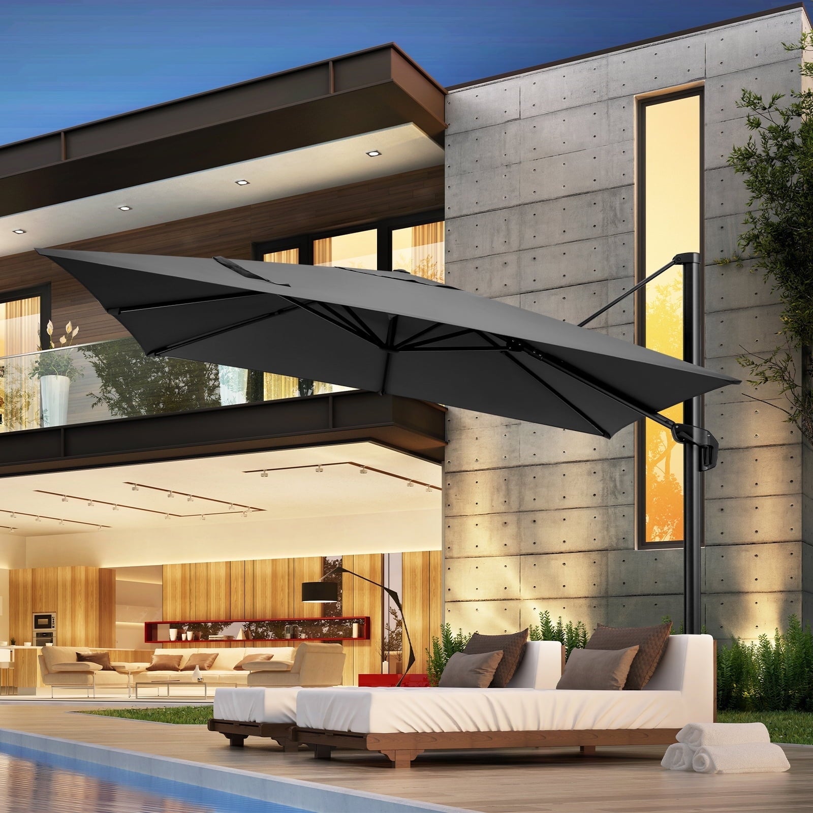 COBIZI 10x10ft Patio Cantilever Umbrella Double Roof Large Rectangular Deck Offset Umbrellas, Square Outdoor Patio Umbrella with 360°Rotation & Heavy-Duty Aluminum Frame,for Poolside Garden,Beige