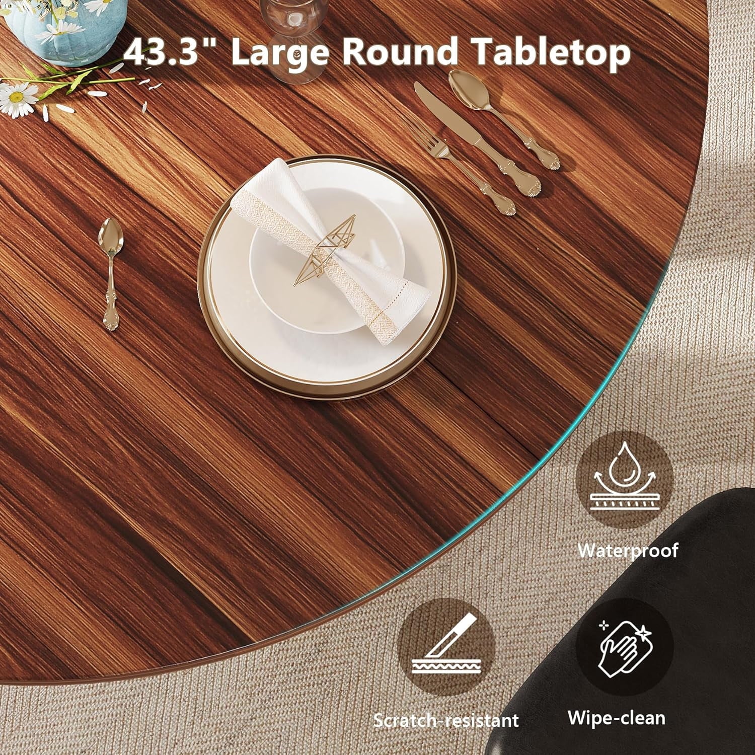 Virans 43.3-59 Extendable Round Dining Table for 6-8,Kitchen Table with MDF,Modern Dinner Table for Dining Rooms,Living Rooms,Walnut