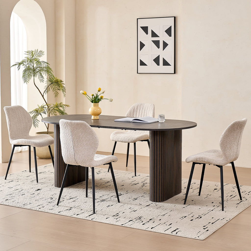 71 Natural Large Dining Table Set for 4 Modern Kitchen Table with Beige Boucle Upholstered Kitchen Chairs Set of 4