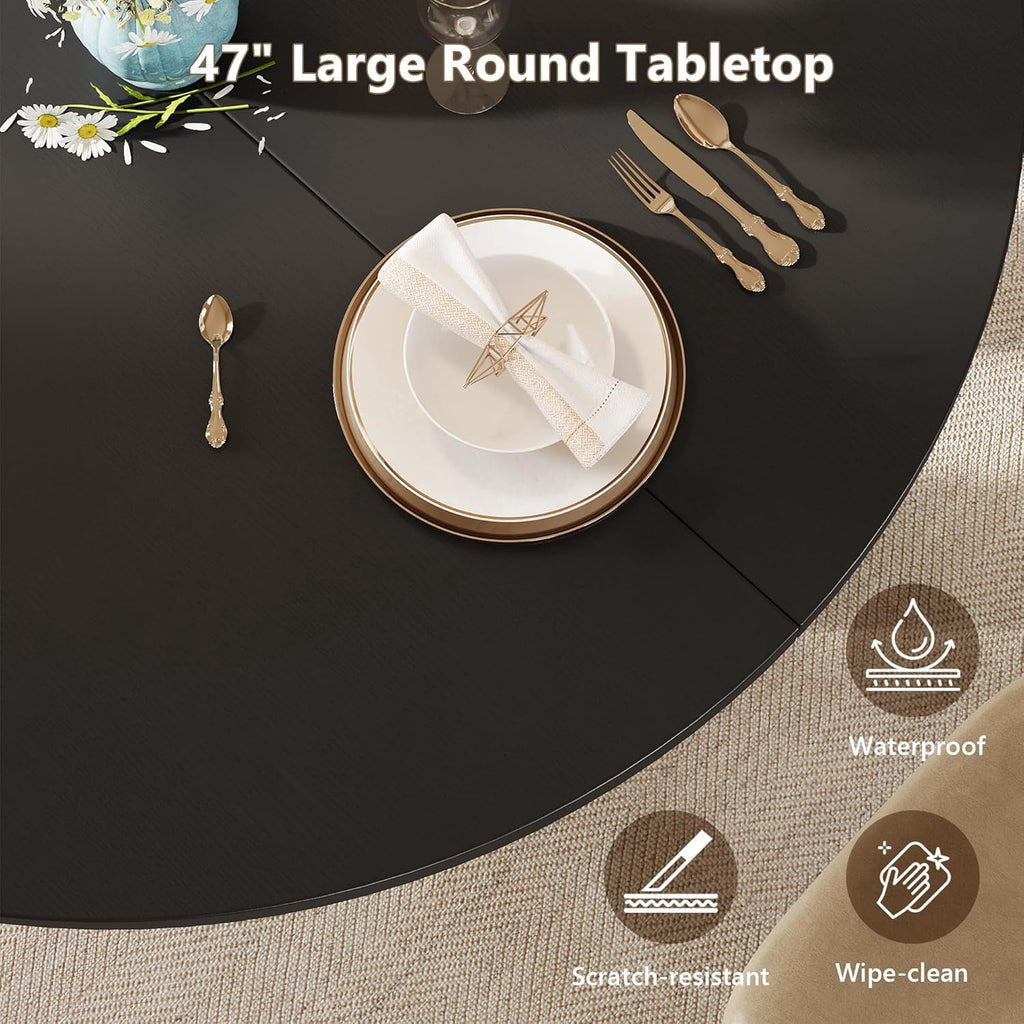 Laisnet 47 Round Dining Table for 4-6, Kitchen Table with Rounded Base for Dining Room Living Room, Black