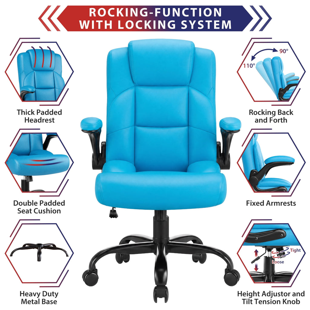 JONPONY Leather Office Chair, Big and Tall Office Chair 400LBS Wide Seat Ergonomic Computer Desk Chair High Back Executive Leather Chair Adjustable Task Chair Lumbar Back with 1-Year Warranty, Black