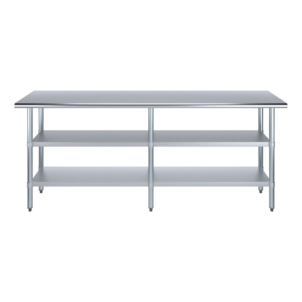 AmGood 60 Long x 30 Deep Stainless Steel Work Table with 2 Shelves and wheels | Commercial & Residential NSF Utility Table | Metal Food Prep Station