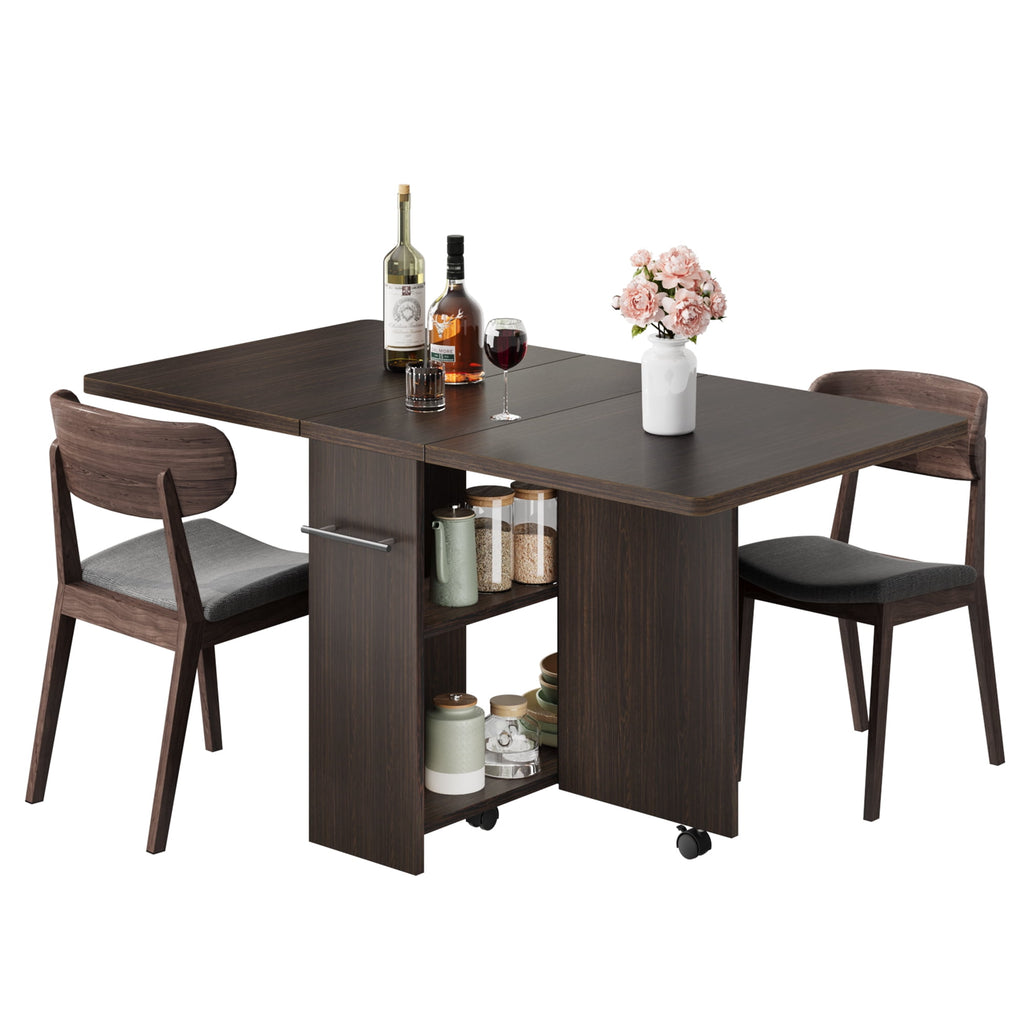 Folding Dining Table with 2 Tier Storage, Extendable Kitchen Table, Drop Leaf Table, Rectangle Dining Room Tables Set for 4, Space Saving Collapsible Expandable Dinner Kitchen Office Furniture