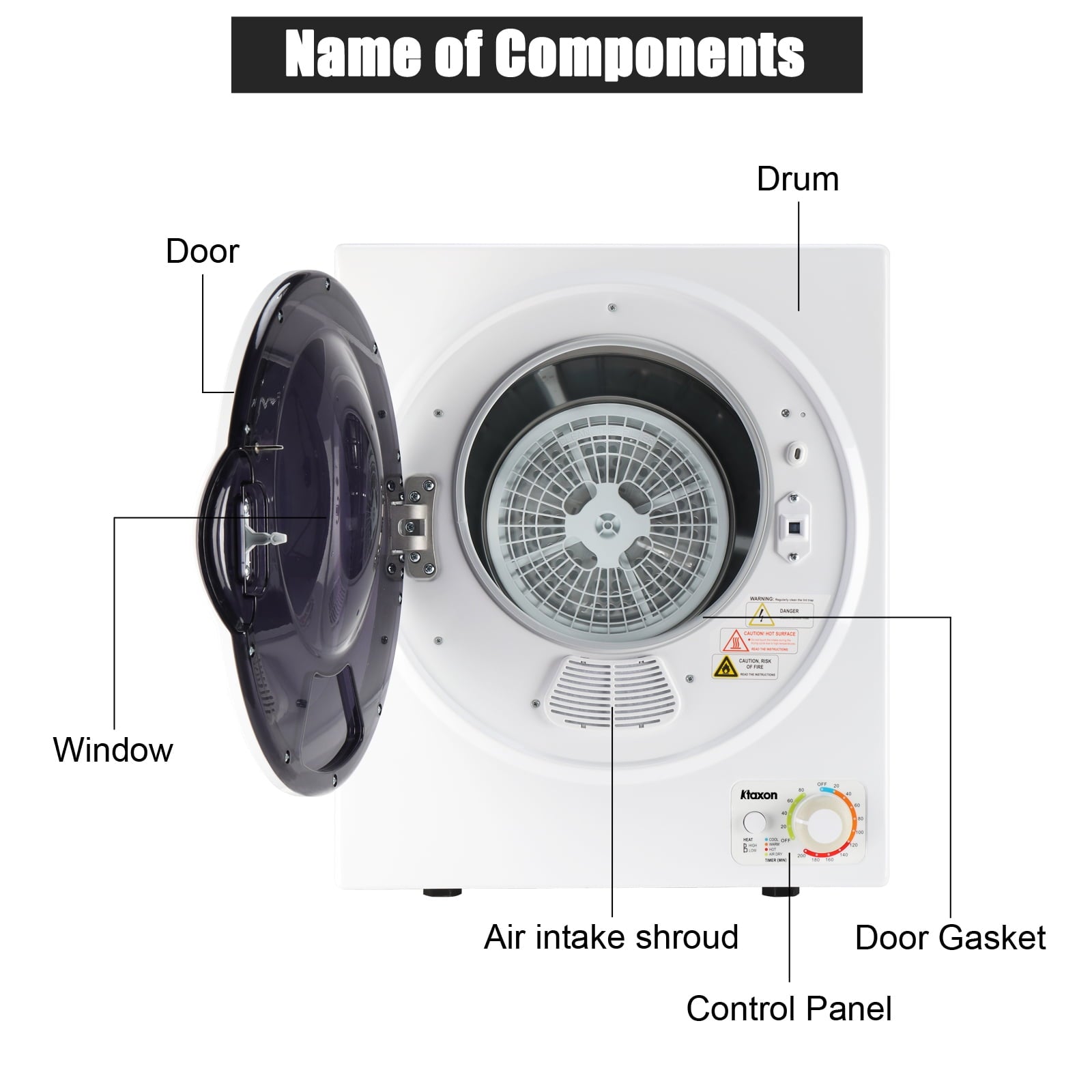 Ktaxon 1.6 cu. ft. Compact Electric Dryer With LCD Touch Panel & Stainless Steel Tub for Home, Apartment, Dorm,White
