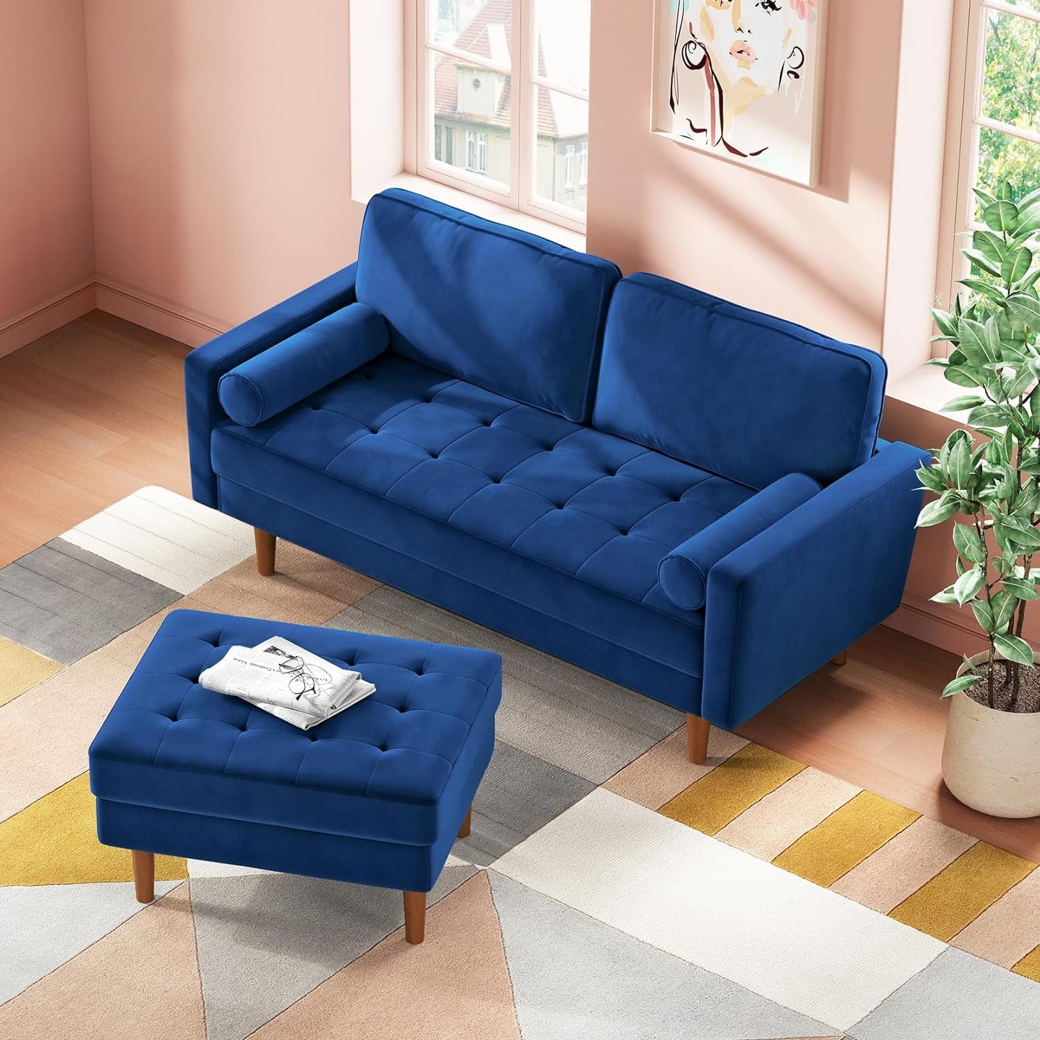 Neche Sofa for Living Room,Solid Wood Foot, 2 Seater Small Modern Loveseat Couch in a Box  - Black