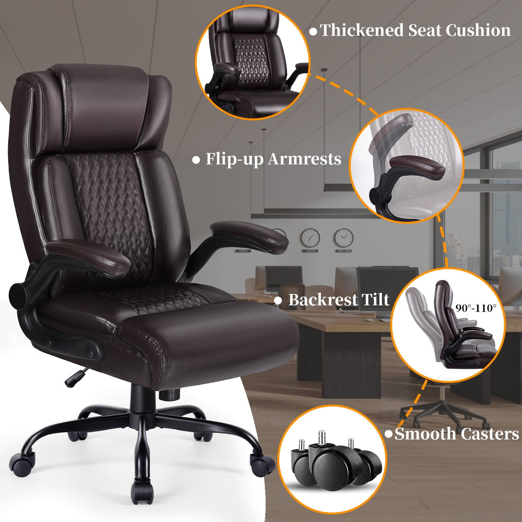 BOSSIN 400lbs Executive Office Chair with Foot Rest, Ergonomic Heavy Duty Big and Tall Desk Chair with Adjustable Headrest, High Back PU Leather Comfy Computer Chair