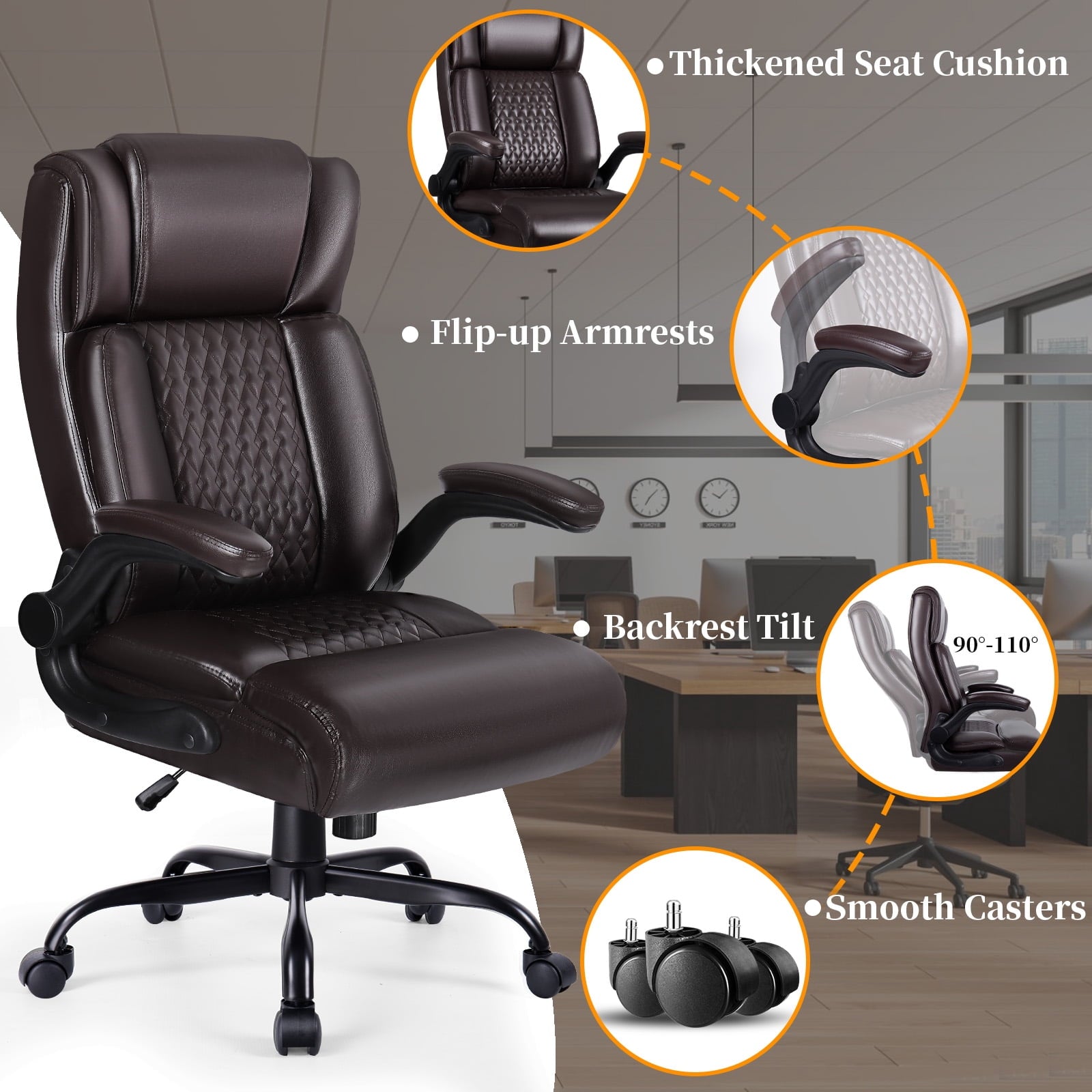 BOSSIN 400lbs Executive Office Chair with Foot Rest, Ergonomic Heavy Duty Big and Tall Desk Chair with Adjustable Headrest, High Back PU Leather Comfy Computer Chair