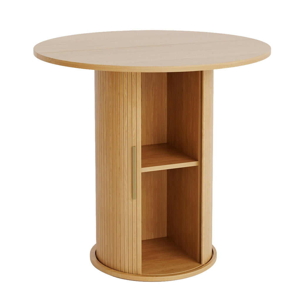 Ktaxon Mid-Century Round Dining Table for 2, 31.5 Modern Dining Room Table with 2-Tier Storage for Small Spaces, Kitchen, Dining Room, Home, Apartment Friendly, Oak