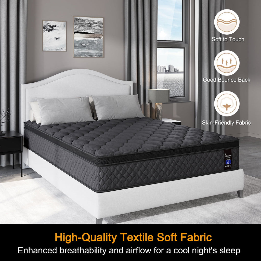 Viscountess 12 Inch Full Mattress Eurotop with Gel Memory Foam Hybrid Mattress in a Box Individually Wrapped Pocket Coils Innerspring Motion Isolation Edge Support