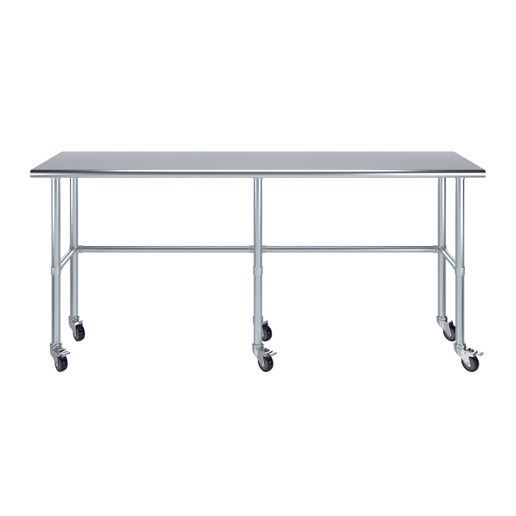 AmGood 36 Long x 30 Deep Stainless-Steel Work Table with Open Base and Wheels, Mobile Metal Table