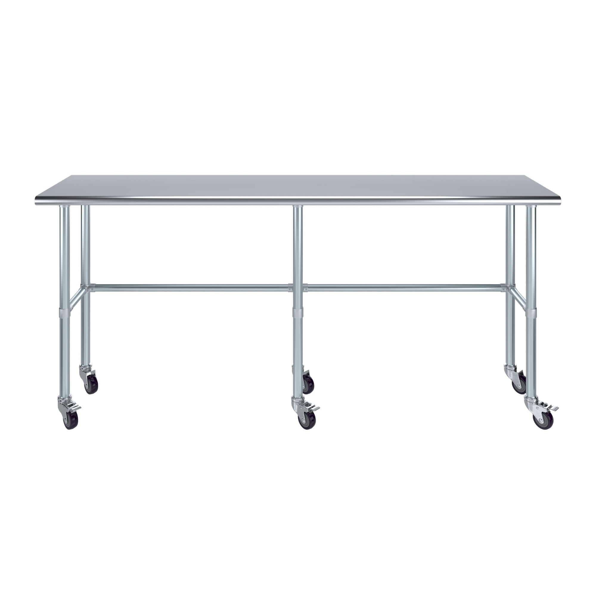 AmGood 36 Long x 30 Deep Stainless-Steel Work Table with Open Base and Wheels, Mobile Metal Table
