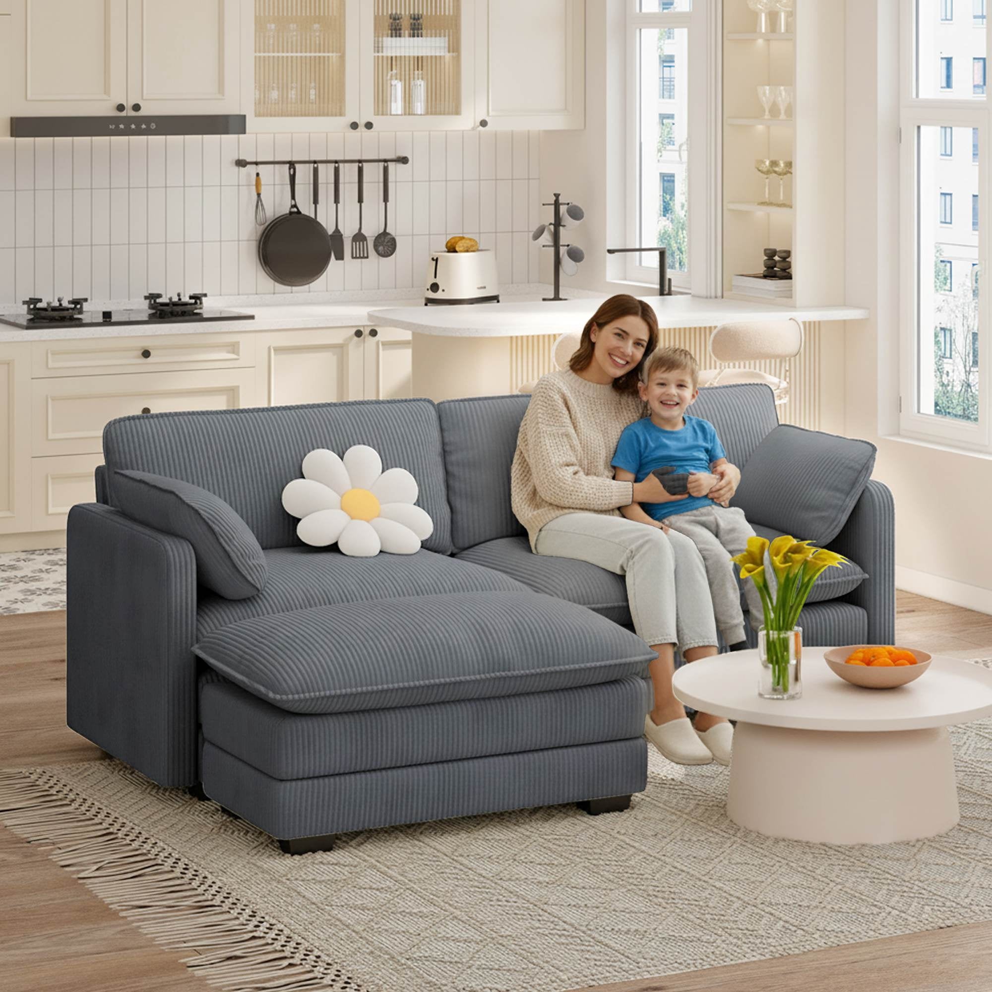 Asofer 31 Cloud Accent Sofa With Washable Cover, Single Corduroy Chair with Deep Seat Upholstered Cushion for Apartment,Dark gray