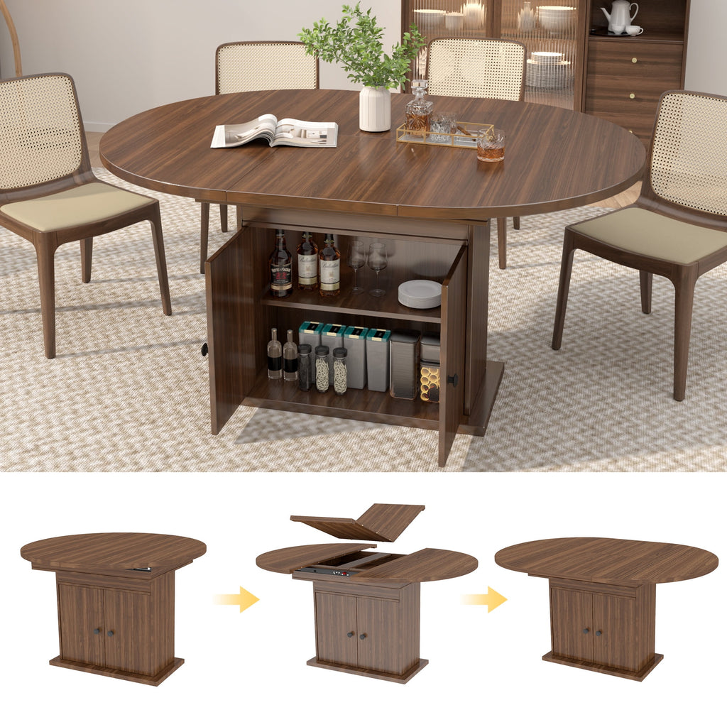 WARAYZ 43.3–59in Extendable Dining Table, Wood Expandable Design with Hidden Storage, Rectangular Space-Saving Dark Brown