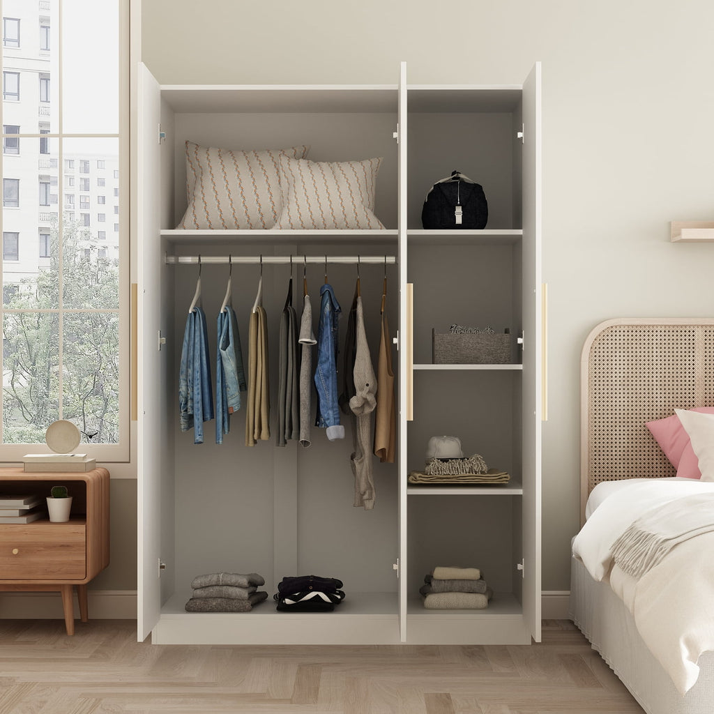 OxyLife 2 Door Wardrobe Armoire, White Closet Storage Organizer with Drawers and Shelves