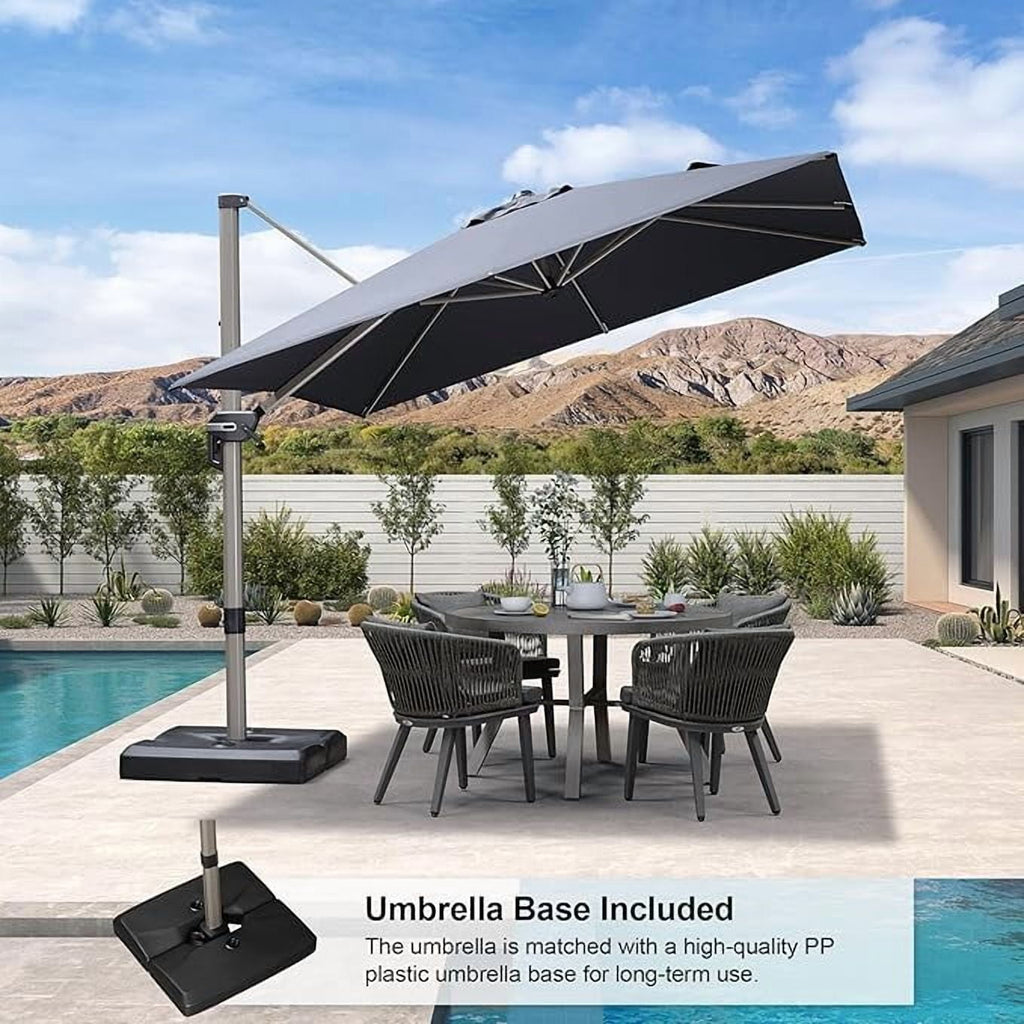 PURPLE LEAF Patio Umbrella with Base Included, 10ft Outdoor Aluminum Cantilever Umbrella with 360° Rotation, Aluminum Large Offset Umbrella for Outdoor Garden Pool, Beige