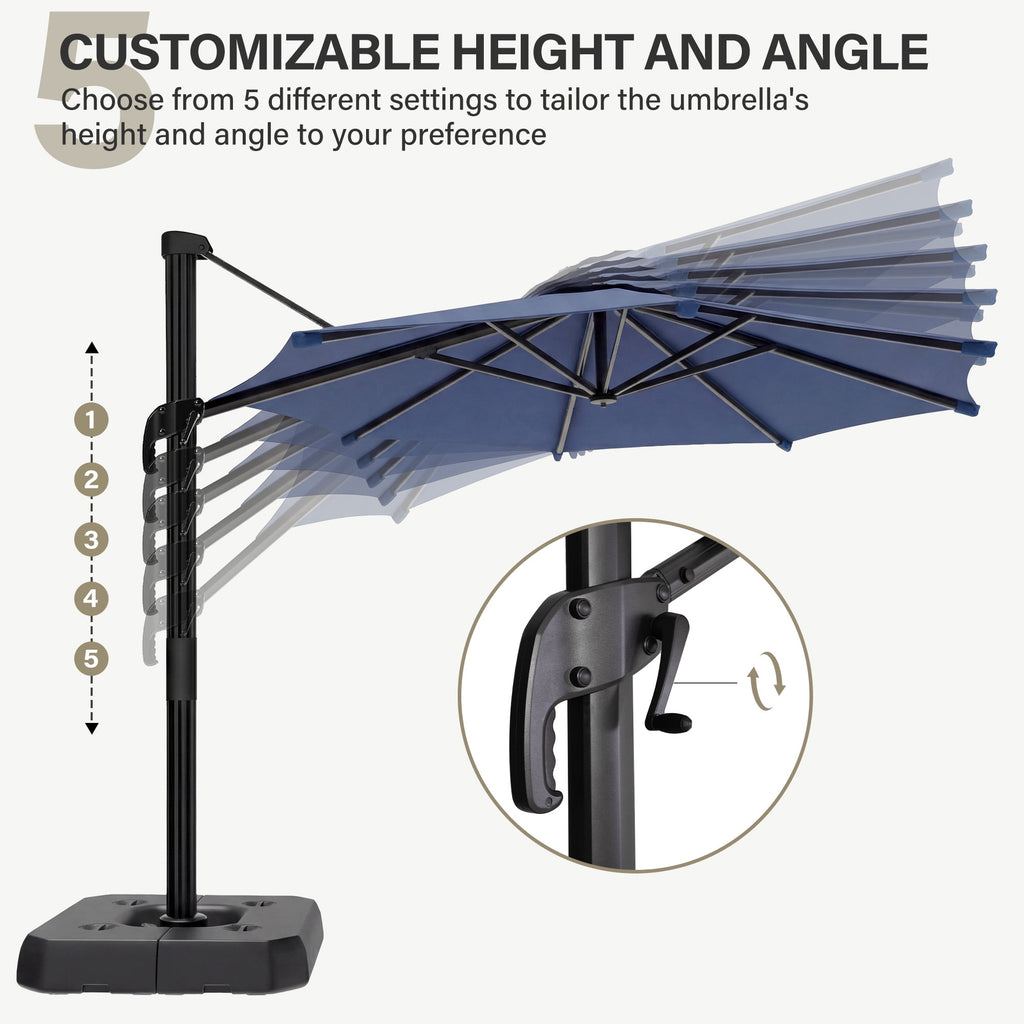 LAUSAINT HOME 10 Feet Patio Umbrella, Outdoor Large Cantilever Round Windproof Patio Offset Umbrella with 360° Rotation for Backyard, Gray