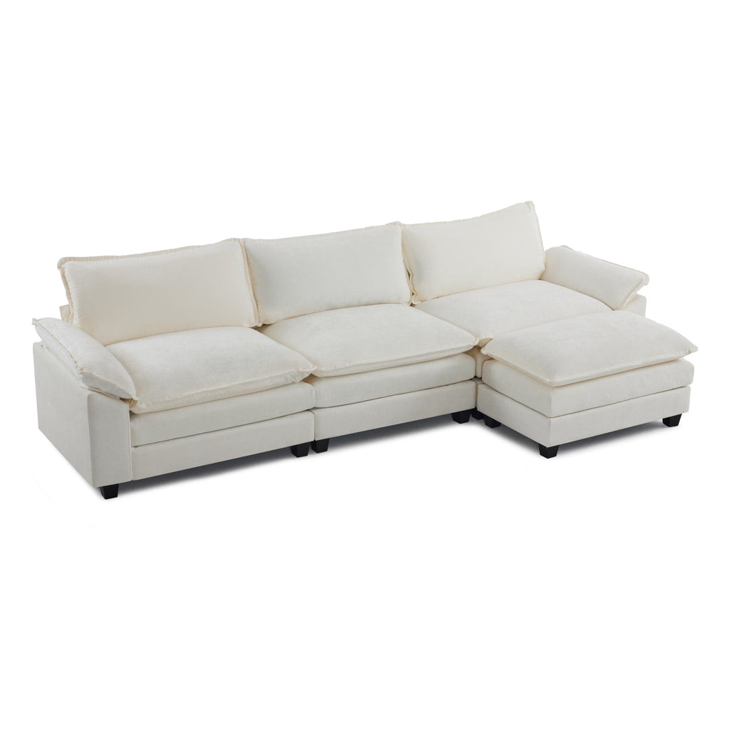 Ktaxon Sectional Sofa L Shaped Couch with Chaise Living Room Sleeper Set, 2 Seats with Chenille and Double Layer Cushions 86 W Beige