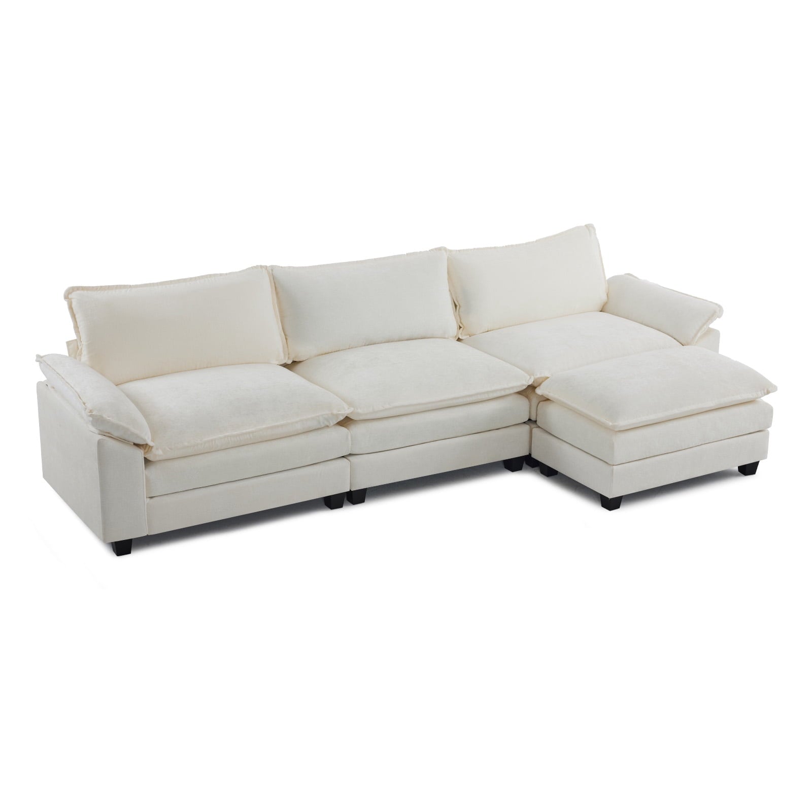 Ktaxon Sectional Sofa L Shaped Couch with Chaise Living Room Sleeper Set, 2 Seats with Chenille and Double Layer Cushions 86 W Beige