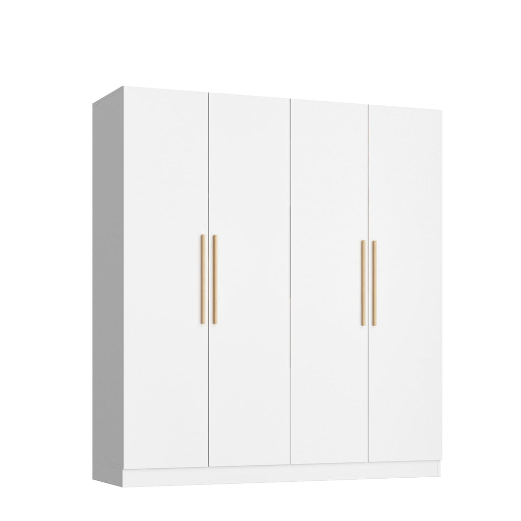 KULAGAGA  Large Wardrobe Closet, 4-Door Armoire Storage Cabinet with Hanging Rods and Shelves for Bedroom, White
