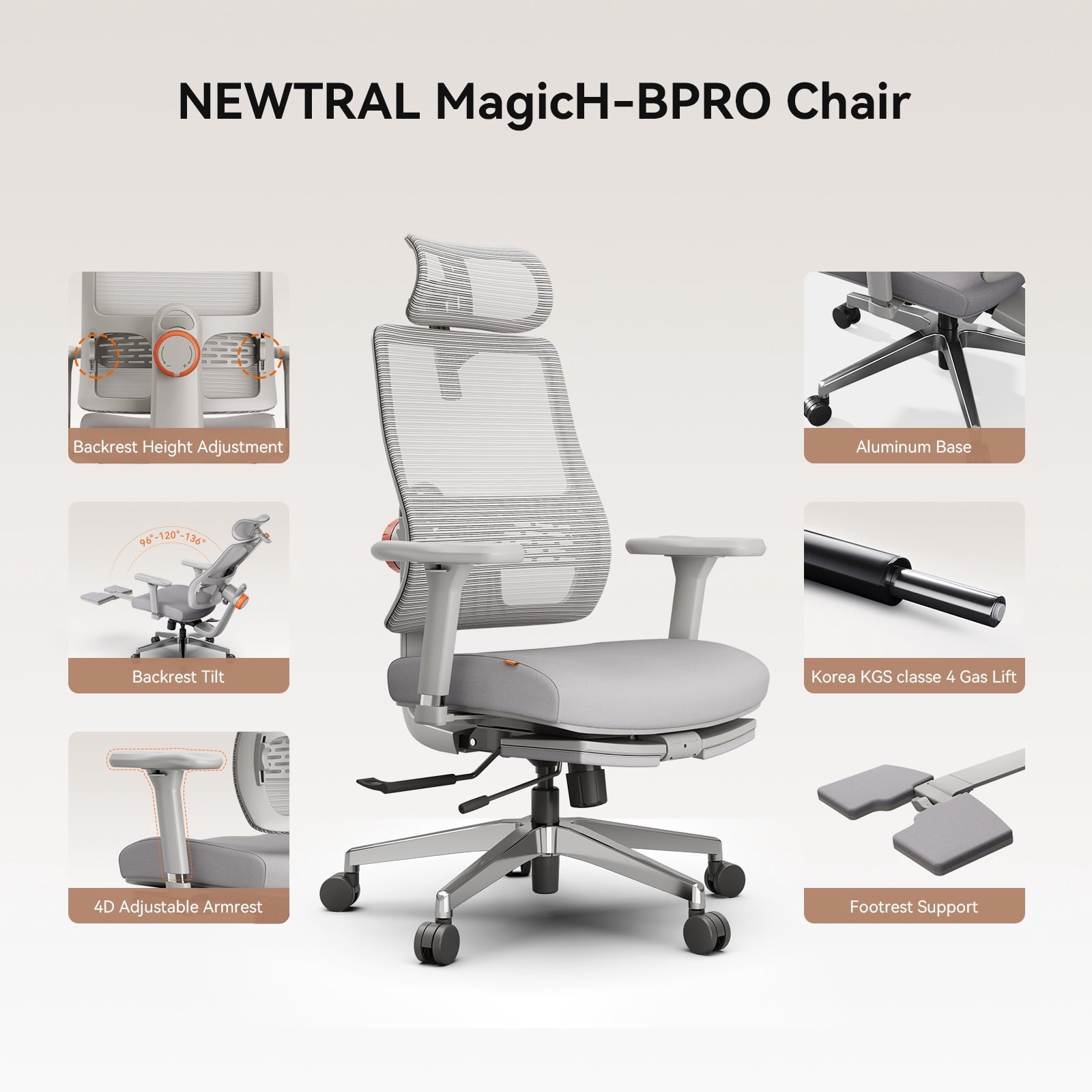 Newtral MagicH-PRO Ergonomic Chair with Laptop Tray for Home Office & Gaming