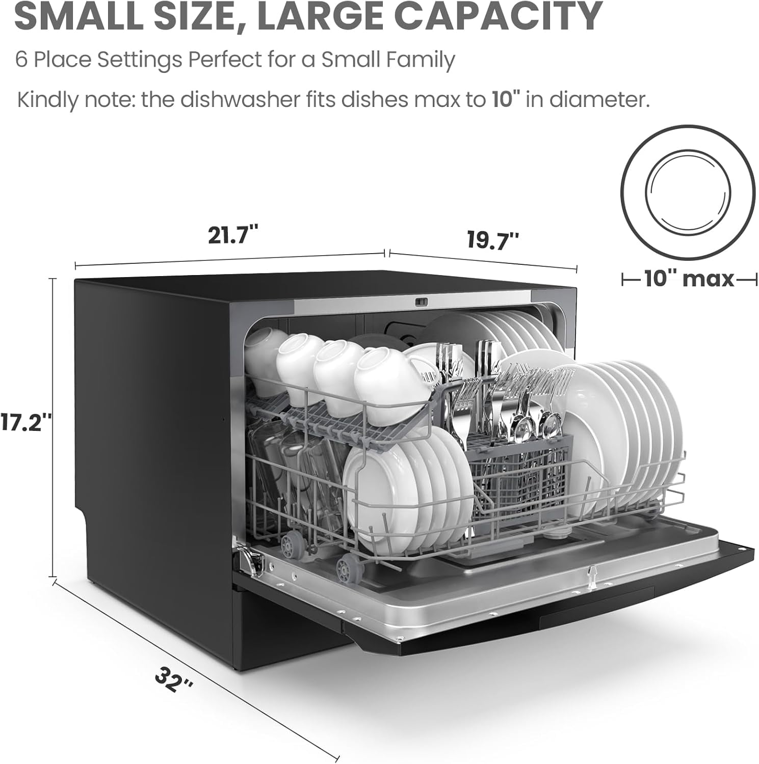 COMFEE' Energy Star Countertop Dishwasher, 6 Place Settings & 8 Programs, Speed/Baby-Care/Eco/Glass, Black