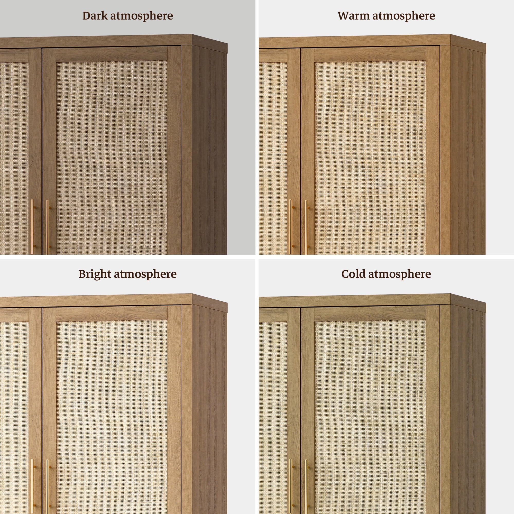 SICOTAS 40W Oversized Boho Armoire Wardrobe Closet with 2 Large Drawers, 71 Tall Rattan Clothing Storage Cabinet with Shelves & Hanging Rod, Farmhouse Freestanding Wardrobe Cabinet for Bedroom, Oak